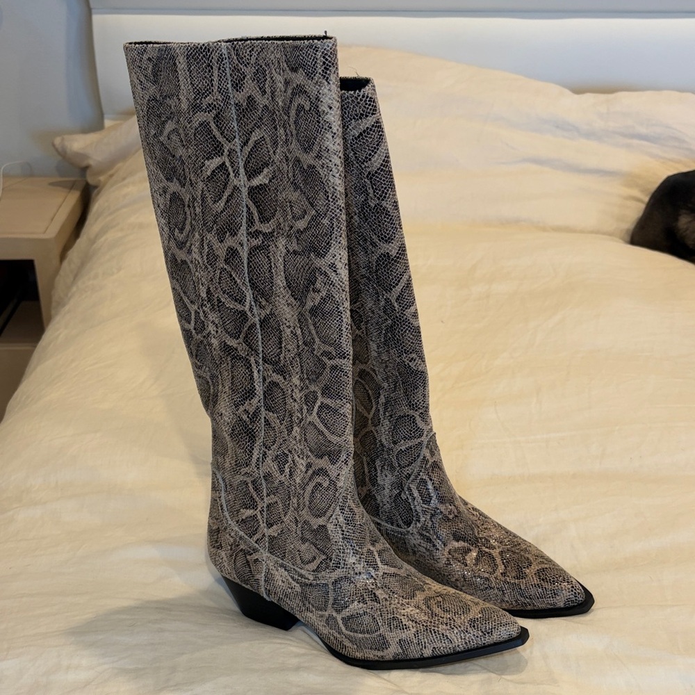 Zara Snakeskin Knee-High Cowboy Boots - Picture 5 of 5